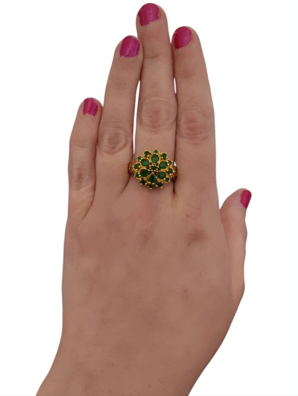 Vintage Sterling Silver Two Tone Green Flower Cluster Cocktail Ring Size 9